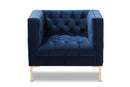 Apollonia Luxe and Glamour Navy Velvet Upholstered Gold Finished Lounge Chair Baxton