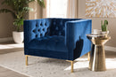 Apollonia Luxe and Glamour Navy Velvet Upholstered Gold Finished Lounge Chair Baxton
