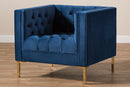 Apollonia Luxe and Glamour Navy Velvet Upholstered Gold Finished Lounge Chair Baxton