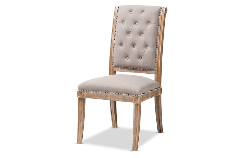 Blaise French Provincial Beige Fabric Upholstered Weathered Oak Finished Wood Dining Chair