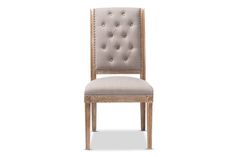 Blaise French Provincial Beige Fabric Upholstered Weathered Oak Finished Wood Dining Chair