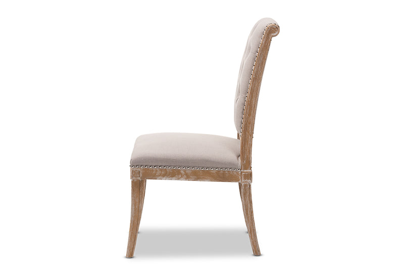 Blaise French Provincial Beige Fabric Upholstered Weathered Oak Finished Wood Dining Chair