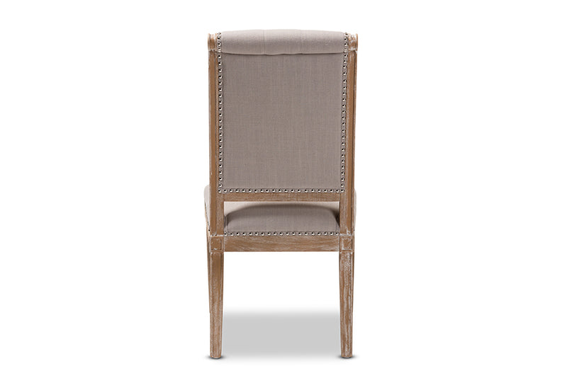 Blaise French Provincial Beige Fabric Upholstered Weathered Oak Finished Wood Dining Chair