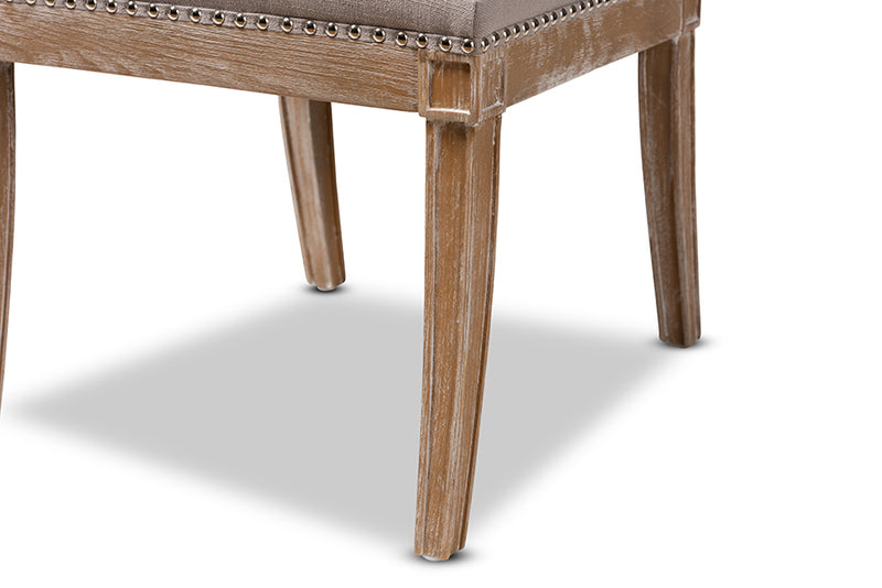 Blaise French Provincial Beige Fabric Upholstered Weathered Oak Finished Wood Dining Chair