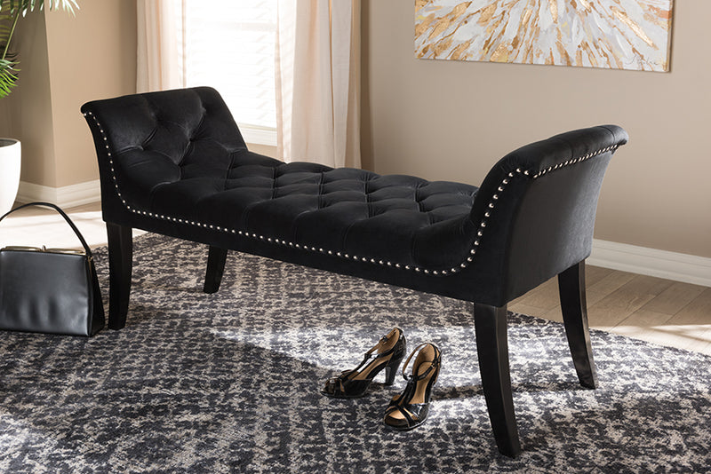 Gardwin Luxe and Contemporary Black Velvet Upholstered Bench