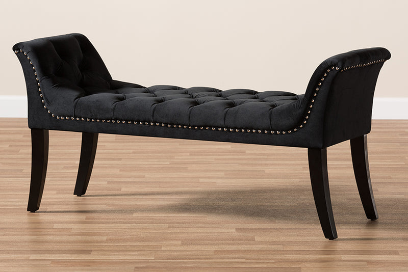 Gardwin Luxe and Contemporary Black Velvet Upholstered Bench