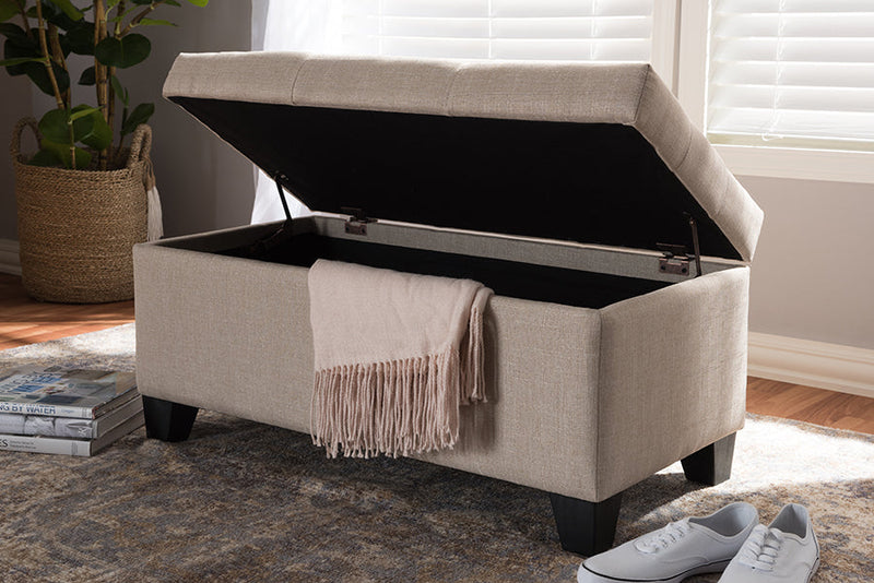 Rocco Beige Fabric Upholstered Storage Ottoman Baxton
