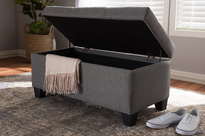 Rocco Gray Fabric Upholstered Storage Ottoman Baxton