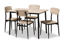 Cyrille Light Brown Wood Finished Matte Black Frame 5-Piece Dining Set Baxton