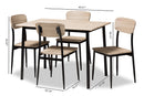 Cyrille Light Brown Wood Finished Matte Black Frame 5-Piece Dining Set Baxton