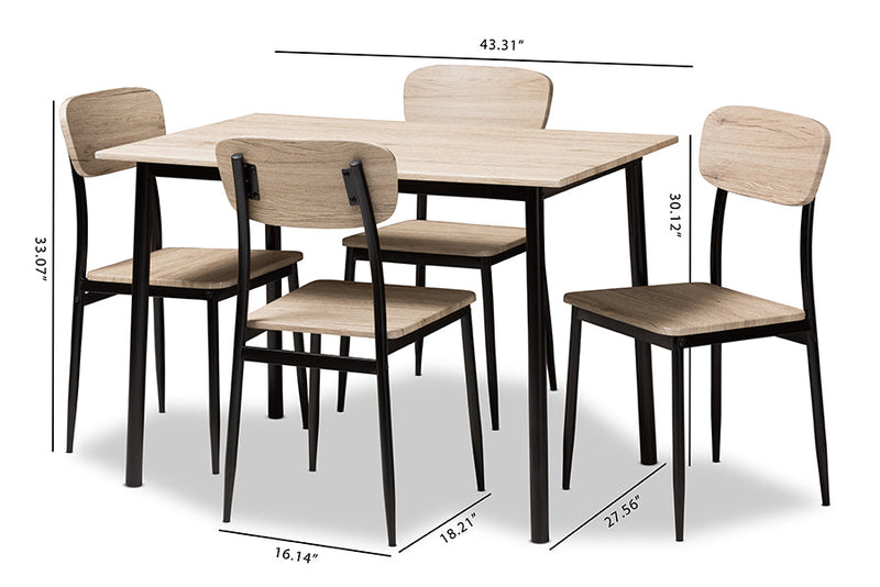 Cyrille Light Brown Wood Finished Matte Black Frame 5-Piece Dining Set Baxton