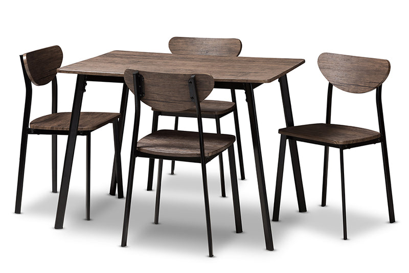 Cardea Mid-Century Modern Matte Black Frame 5-Piece Dining Set