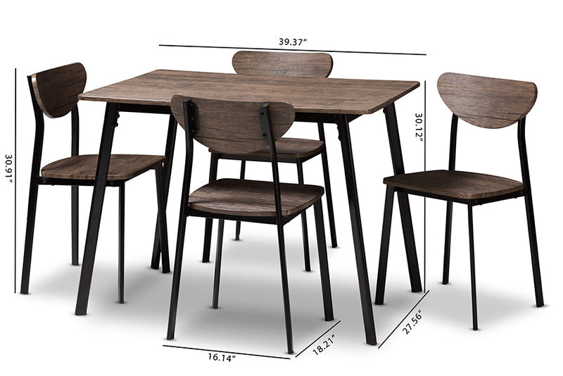 Cardea Matte Black Frame 5-Piece Dining Set Baxton