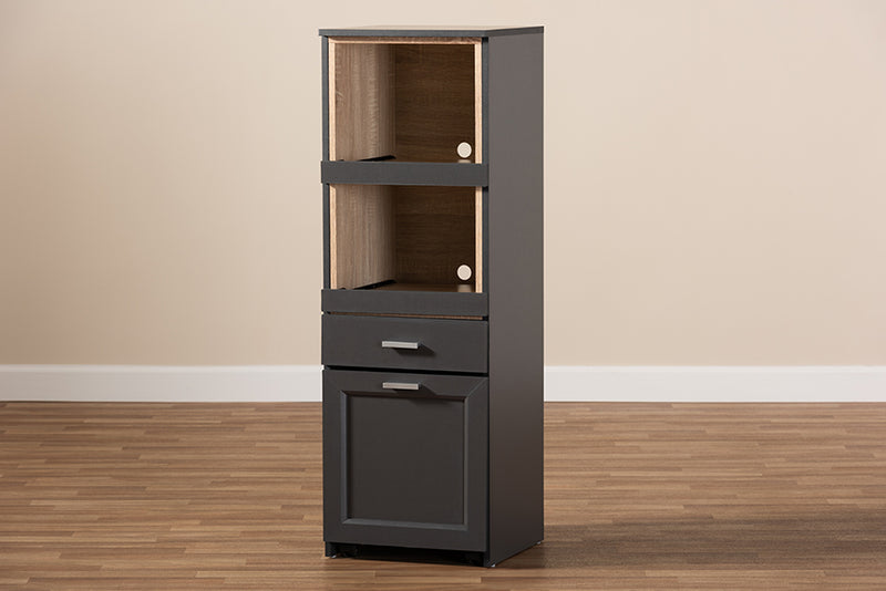 Rosa Modern and Contemporary Dark Gray and Oak Brown Finished Kitchen Cabinet w/Roll-Out Compartment