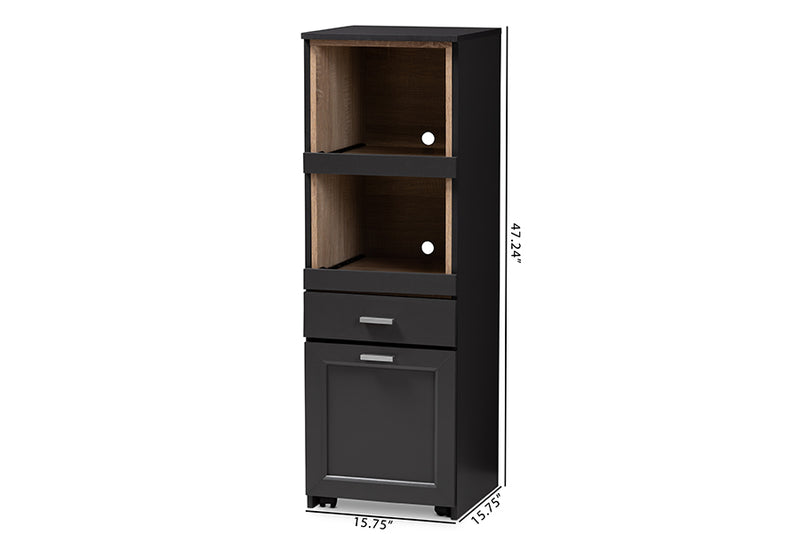 Rosa Modern and Contemporary Dark Gray and Oak Brown Finished Kitchen Cabinet w/Roll-Out Compartment