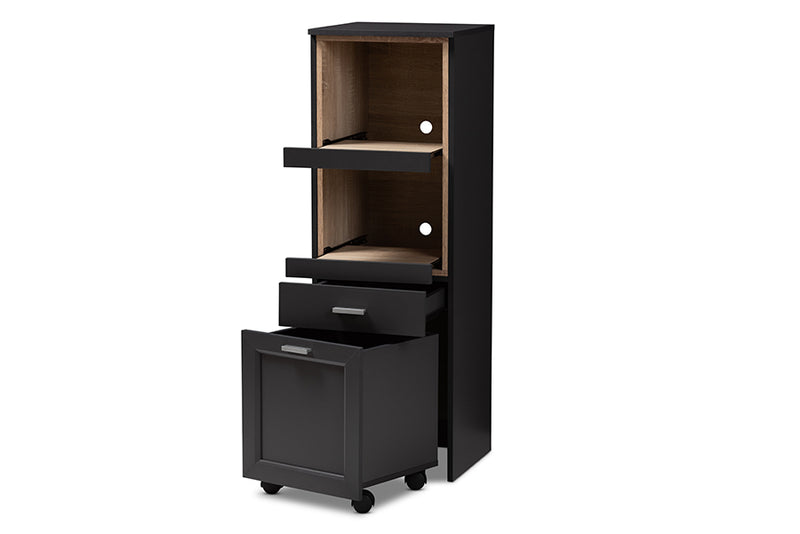 Rosa Modern and Contemporary Dark Gray and Oak Brown Finished Kitchen Cabinet w/Roll-Out Compartment