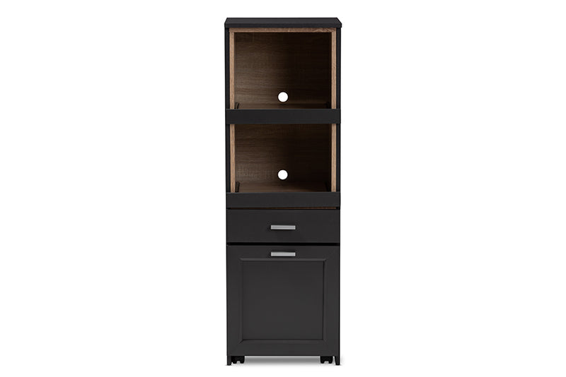 Rosa Modern and Contemporary Dark Gray and Oak Brown Finished Kitchen Cabinet w/Roll-Out Compartment