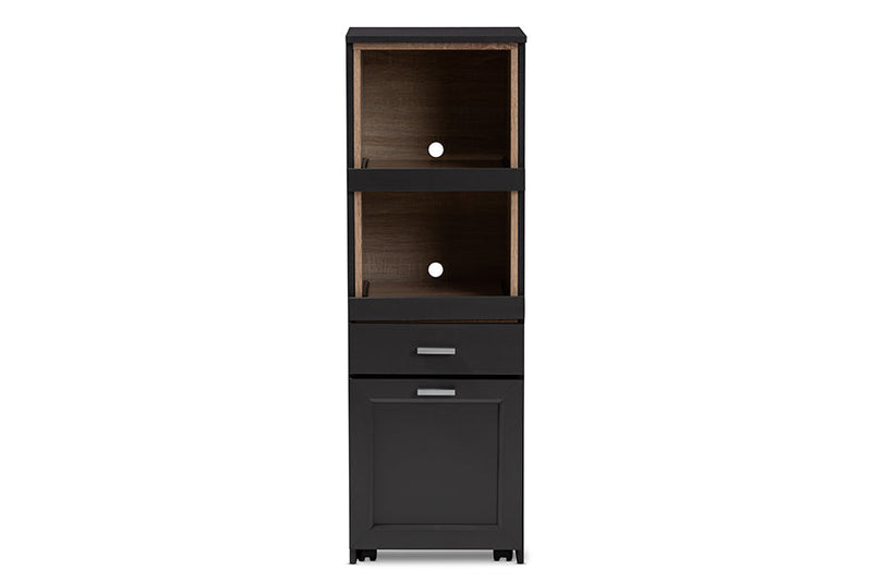 Rosa Dark Gray and Oak Brown Finished Kitchen Cabinet w/Roll-Out Compartment Baxton