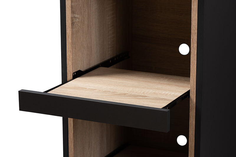 Rosa Modern and Contemporary Dark Gray and Oak Brown Finished Kitchen Cabinet w/Roll-Out Compartment