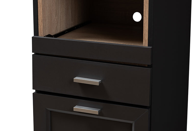 Rosa Modern and Contemporary Dark Gray and Oak Brown Finished Kitchen Cabinet w/Roll-Out Compartment