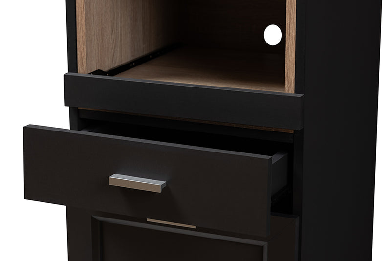 Rosa Modern and Contemporary Dark Gray and Oak Brown Finished Kitchen Cabinet w/Roll-Out Compartment