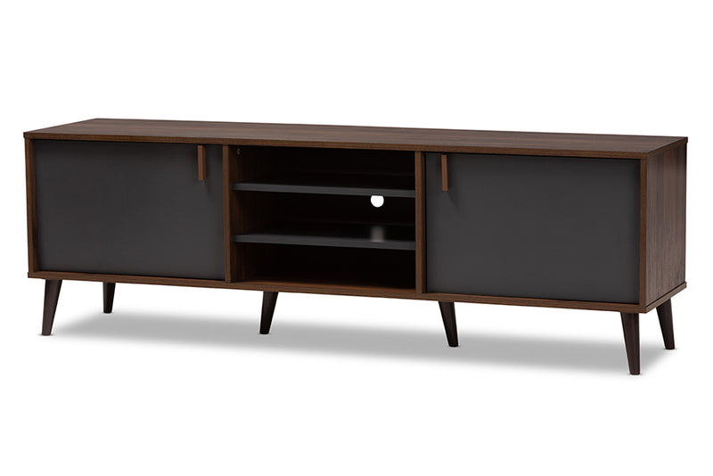 Gresham Mid-Century Modern Brown and Dark Gray Finished TV Stand