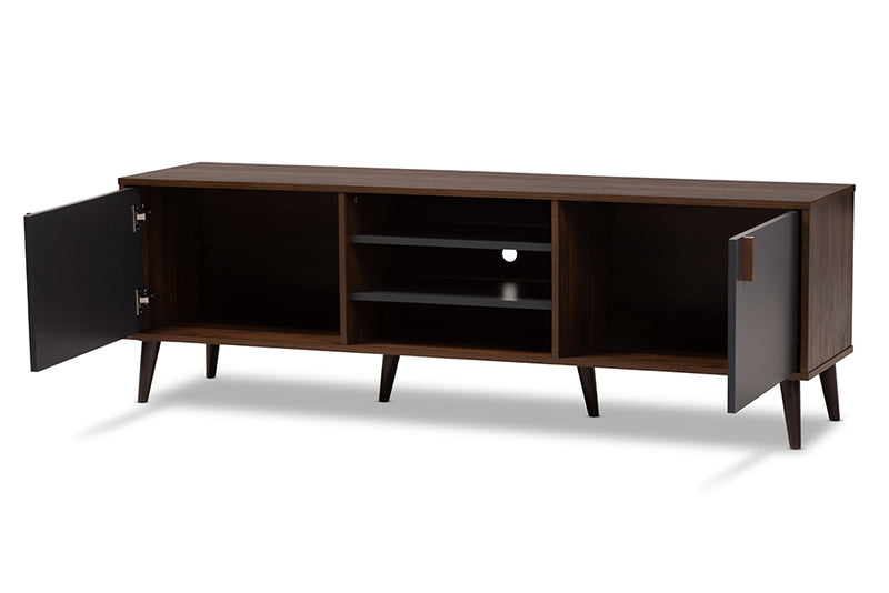 Gresham Mid-Century Modern Brown and Dark Gray Finished TV Stand