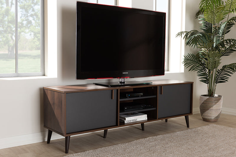 Gresham Mid-Century Modern Brown and Dark Gray Finished TV Stand