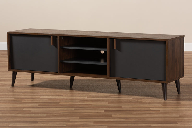 Gresham Mid-Century Modern Brown and Dark Gray Finished TV Stand