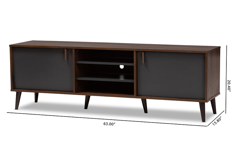 Gresham Mid-Century Modern Brown and Dark Gray Finished TV Stand