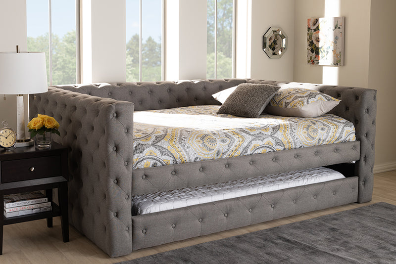 Cacaban Modern and Contemporary Gray Fabric Upholstered Queen Size Daybed w/Trundle