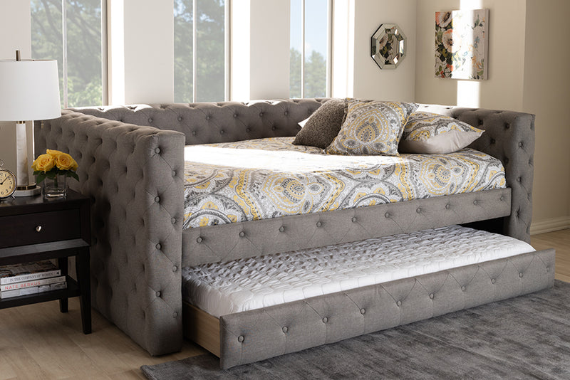 Cacaban Modern and Contemporary Gray Fabric Upholstered Queen Size Daybed w/Trundle