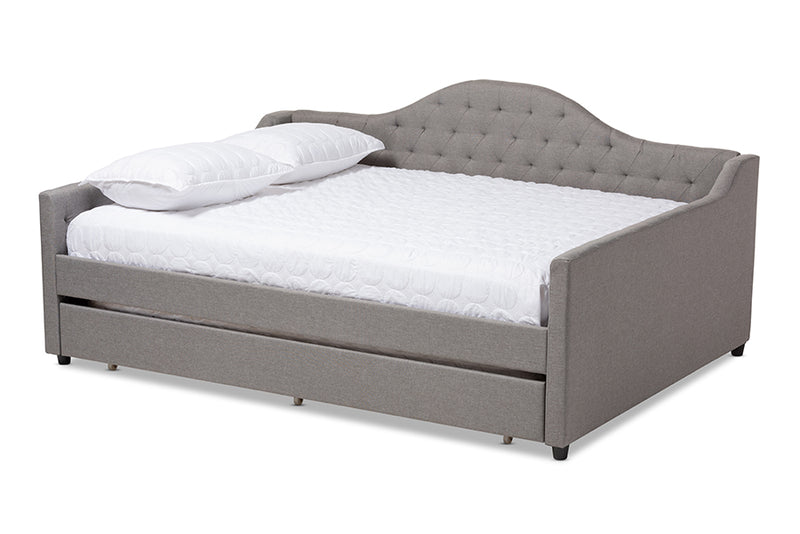 Reed Modern and Contemporary Gray Fabric Upholstered Full Size Daybed w/Trundle