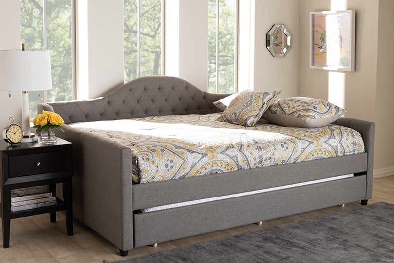 Reed Modern and Contemporary Gray Fabric Upholstered Full Size Daybed w/Trundle