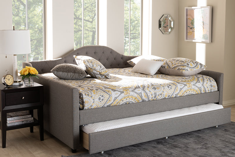 Reed Modern and Contemporary Gray Fabric Upholstered Full Size Daybed w/Trundle