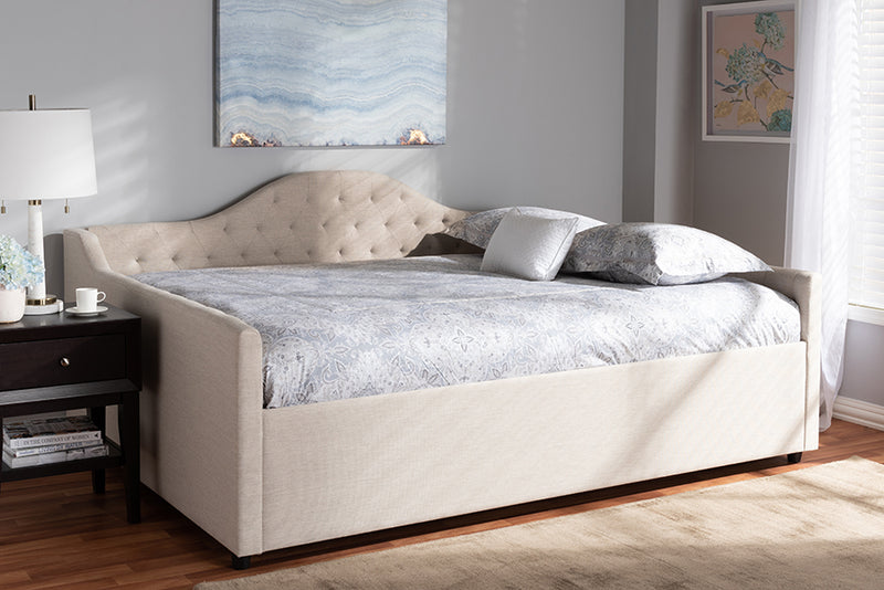 Reed Modern and Contemporary Light Beige Fabric Upholstered Full Size Daybed