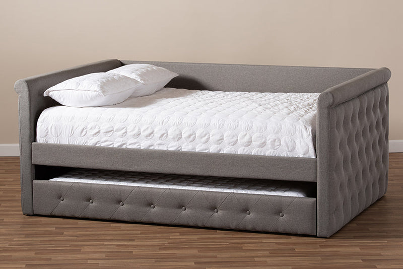 Siskal Gray Fabric Upholstered Queen Size Daybed w/Trundle Baxton