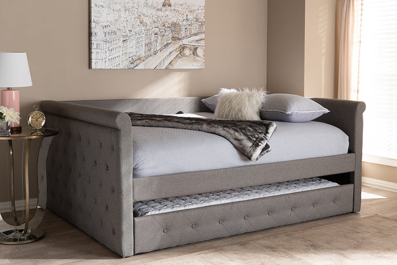 Siskal Gray Fabric Upholstered Queen Size Daybed w/Trundle Baxton