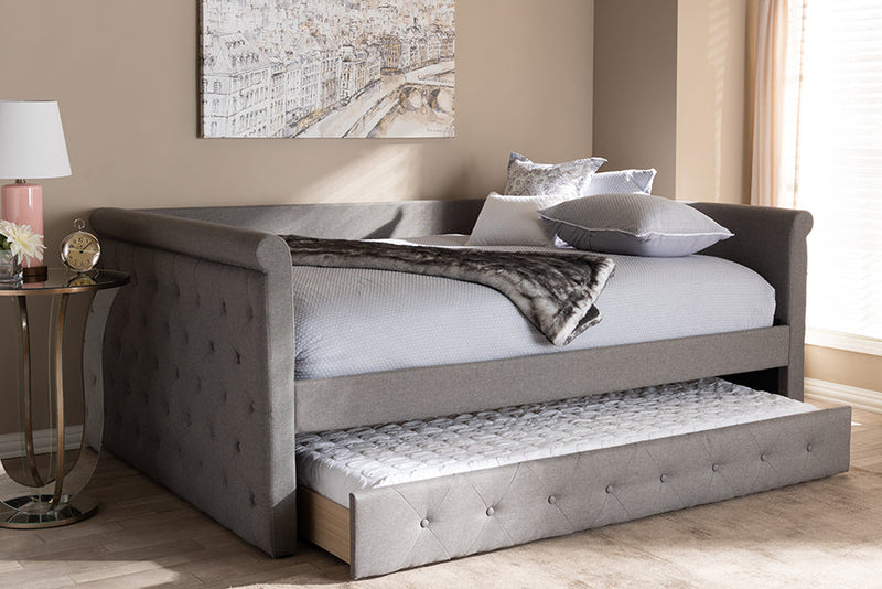 Siskal Gray Fabric Upholstered Queen Size Daybed w/Trundle Baxton