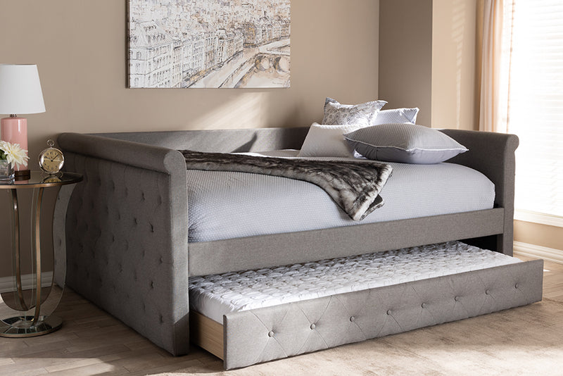 Siskal Modern and Contemporary Gray Fabric Upholstered Full Size Daybed w/Trundle