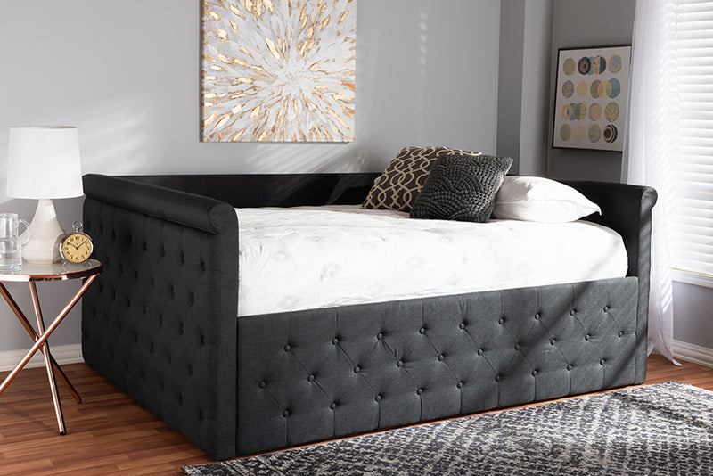 Amy Modern and Contemporary Dark Gray Fabric Upholstered Queen Size Daybed