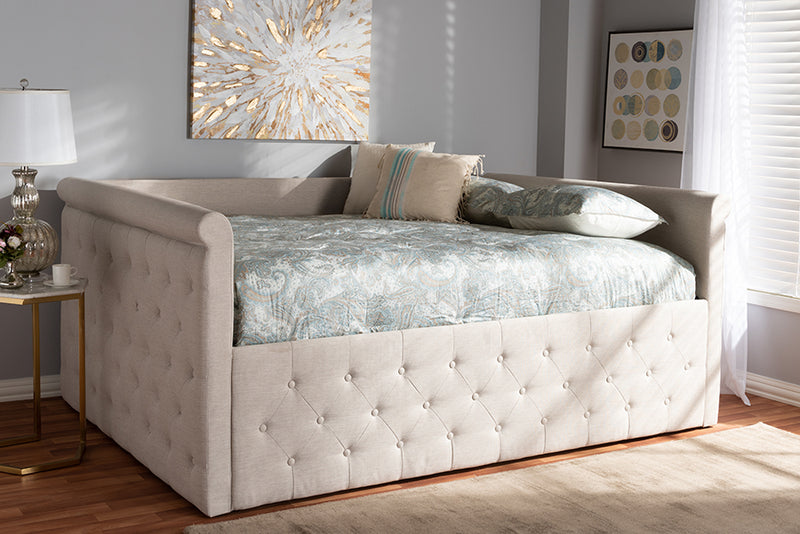 Amy Modern and Contemporary Light Beige Fabric Upholstered Queen Size Daybed