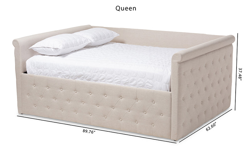 Amy Modern and Contemporary Light Beige Fabric Upholstered Queen Size Daybed