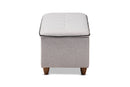 Lisbon Walnut Finished Wood/Greyish Beige Fabric Button Tufted Storage Ottoman Baxton