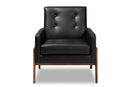 Maddock Black Faux Leather Upholstered Walnut Wood Lounge Chair Baxton