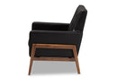 Maddock Black Faux Leather Upholstered Walnut Wood Lounge Chair Baxton