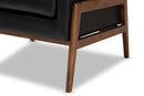 Maddock Black Faux Leather Upholstered Walnut Wood Lounge Chair Baxton