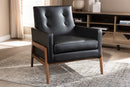 Maddock Black Faux Leather Upholstered Walnut Wood Lounge Chair Baxton