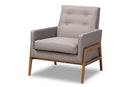 Maddock Gray Fabric Upholstered Walnut Wood Lounge Chair Baxton