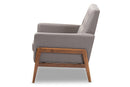 Maddock Gray Fabric Upholstered Walnut Wood Lounge Chair Baxton